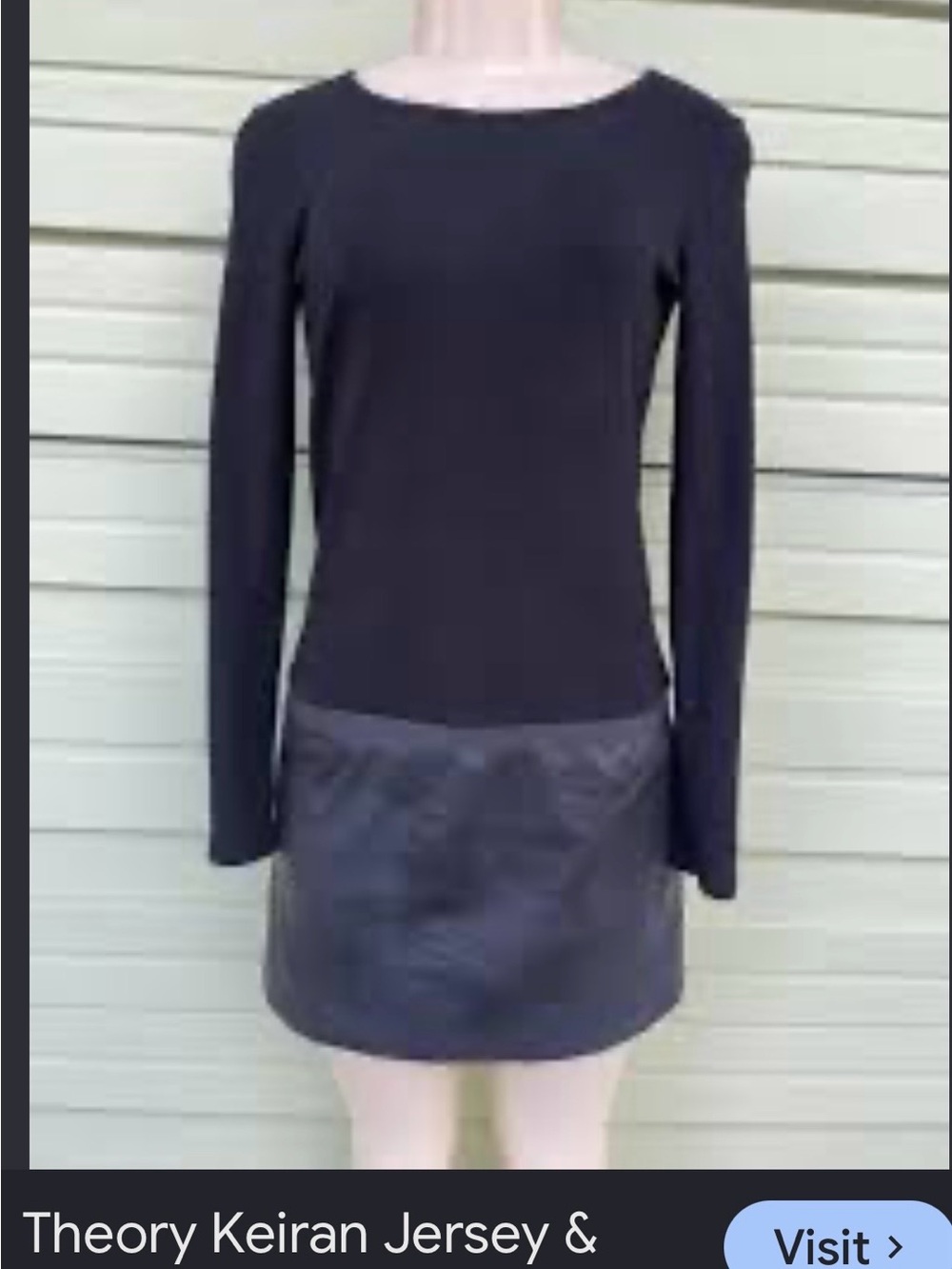 Black Long-Sleeve Dress with Leather Skirt keiran Theory lamb skin 4